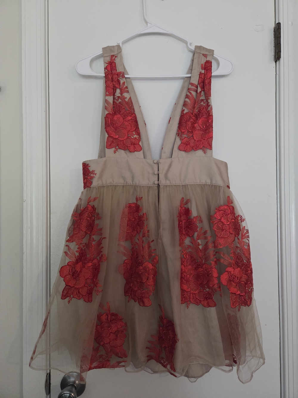 Free People Sarah Embroidered Mini Dress Red Floral Nude Mesh Sz M - Picture 5 of 8